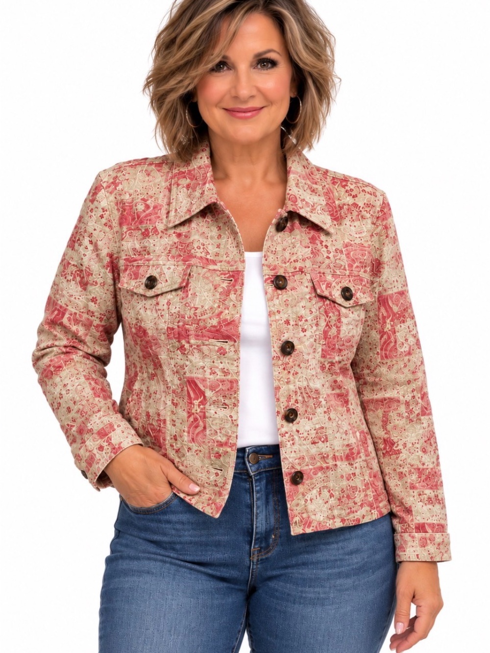 Analogy Pink Paisley Pattern Jacket- Women's
